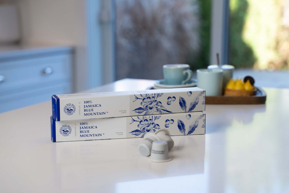 Authentic Jamaica Blue Mountain Coffee Nespresso Capsules. These compostable pods are compatible with Nespresso OriginalLine.