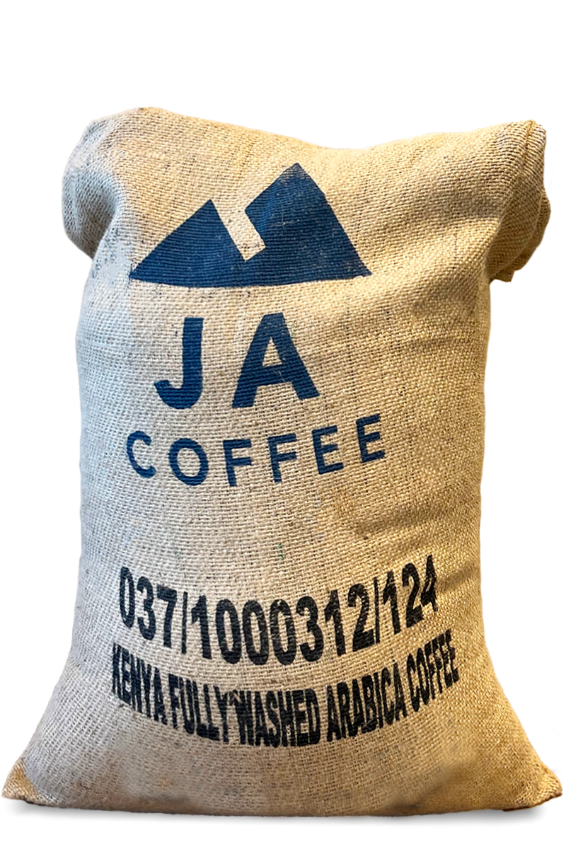 Bag of green specialty coffee beans from Kenya