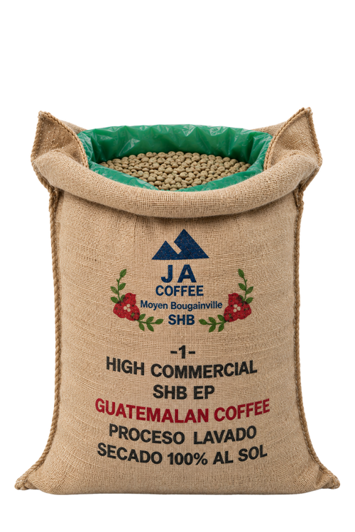 Green coffee beans in a 69kg bag of Guatemala SHB Mayan Bouganville, washed specialty green coffee beans from multiple farmers.