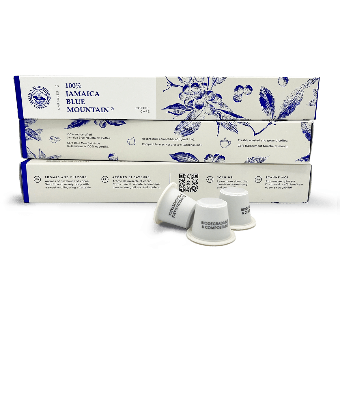 100% Jamaica Blue Mountain Coffee Pods. Compostable capsules for Nespresso OriginalLine machines. A superior coffee experience with unbeatable convenience